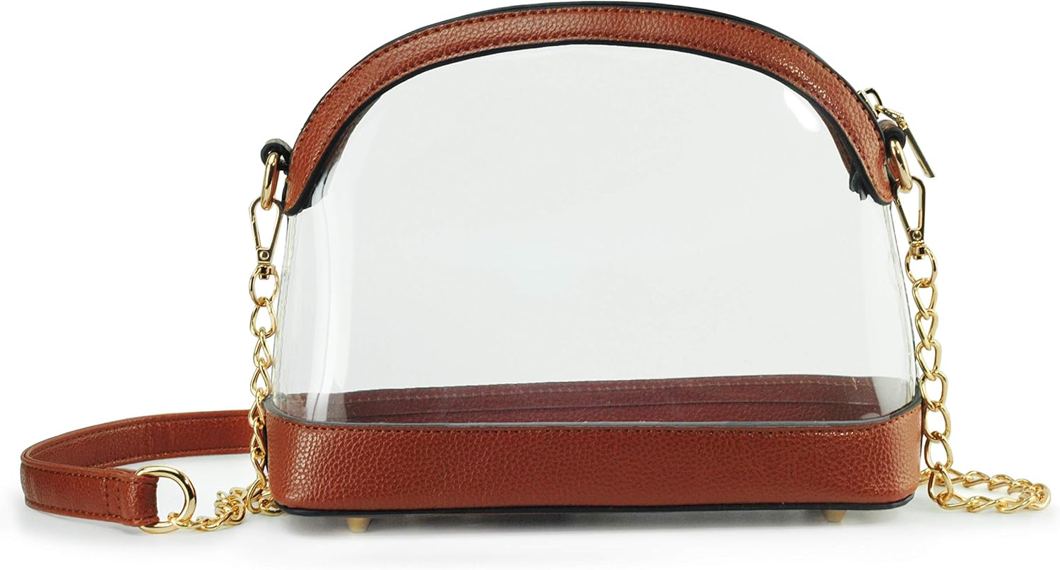 Clear Cross Body Bag with Vegan Leather Trim Stadium Approved Women