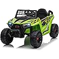 TOBBI 12V Kids Ride on Car, Electric Off-Road UTV Truck with Forward and Reverse Functions, Double Open Doors, Safety Belt, Horn, Music, and Lights for Kids Aged 3-5 Years (Fluorescent Green)