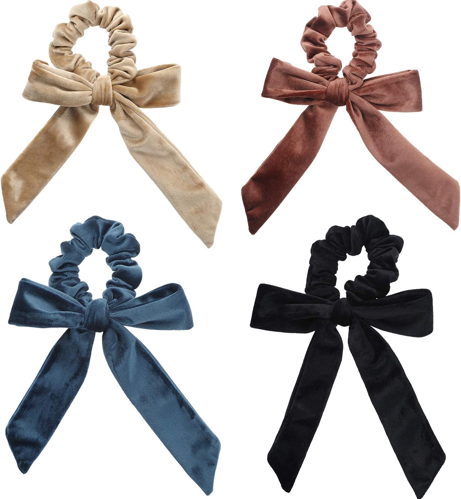 WELROG Scarf Scrunchies - 4PCS Bowknot Hair Scrunchies for Women Elastic Hair Band Hair Ties Rope Floral Hair Bobbles Ponytail Holder Hair Accessories for Girls