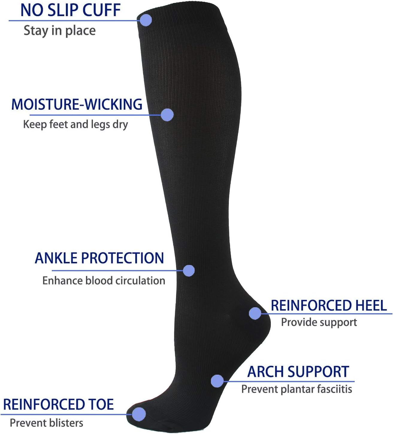 6 works Compression Socks for Men and Women 20-30 mmHg Nursing Athletic Travel Flight Socks Shin Splints Knee High - Image 3