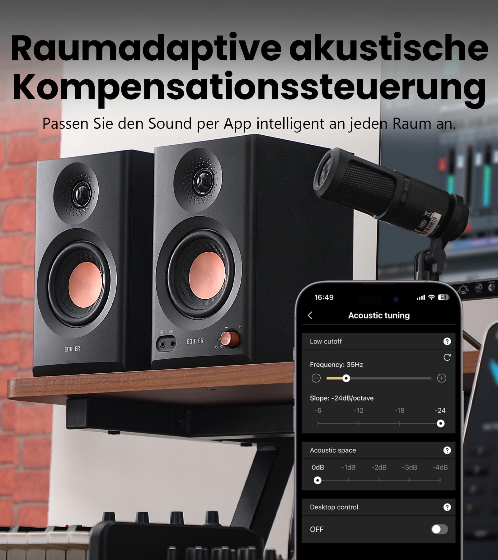 Edifier MR3 Lautsprecher für Studiomonitor, Bluetooth, hochauflösende 36 W App, 3,5 mm Cinch/AUX-Eingang, 52 Hz-40 kHz Kopfhöreranschluss-Ausgang, Weiß 6