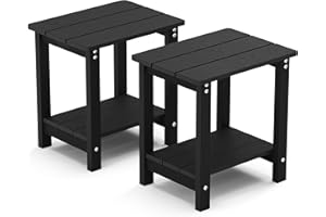 MXIMU Outside Adirondack Side Table Double Layer, Weather Resistant Square Outdoor Side Tables Set of 2, Outdoor End Table for Backyard Pool Indoor Companion Front Porch, Black