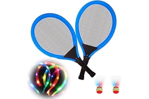 KAVLFA Led Light-Up Oversized Badminton Set with 2 Player Grip Tapes Badminton Racket 2/4 PCS Light-Up Shuttlecocks, Family Entertainment Outdoor Night Light Training LED Badminton Racket Sets Sport
