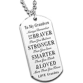 Nimteve Inspirational Necklace Stainless Steel Dog Tag Always Remember You are Braver to My Granddaughter Grandson Gifts from Grandma Grandpa
