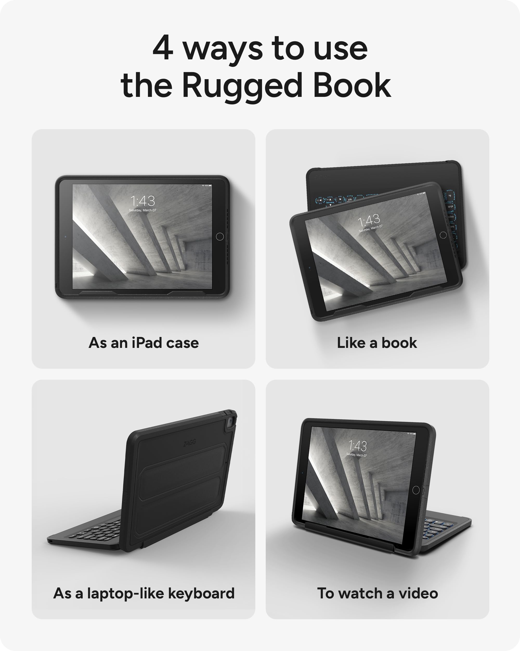 ZAGG Rugged Book iPad Case with Detachable Magnetic-Hinged Keyboard for iPad Air 3, iPad Pro 10.5
