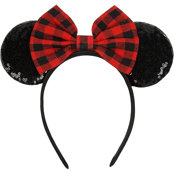 Amazon.com: CLGIFT Buffalo Plaid Mickey Ears/Red Plaid  display picture 3