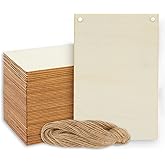 Bright Creations Unfinished Wood Craft Blanks - 3.75 x 5.75 in, Pack of 50 - Jute String Included for Blank Wood Signs & Banners - Great for Stenciling, String Art & DIY Painting - Wooden Plaques Bulk