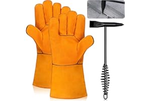 Glarks 2pcs 250mm/9.8’’ Welding Chipping Hammer with Coil Spring Handle and A Pair Welding Gloves Set, Welding Slag Hammer Re