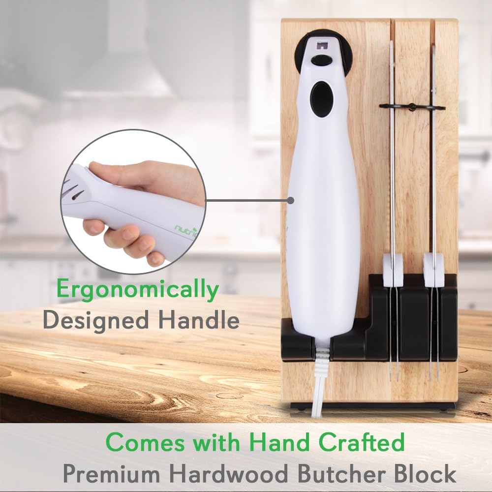 NutriChef PKELKN16 Portable Electrical Food Cutter Knife Set with Bread and Carving Blades, Wood Stand, One Size, White (Pack of 4): Kitchen & Dining