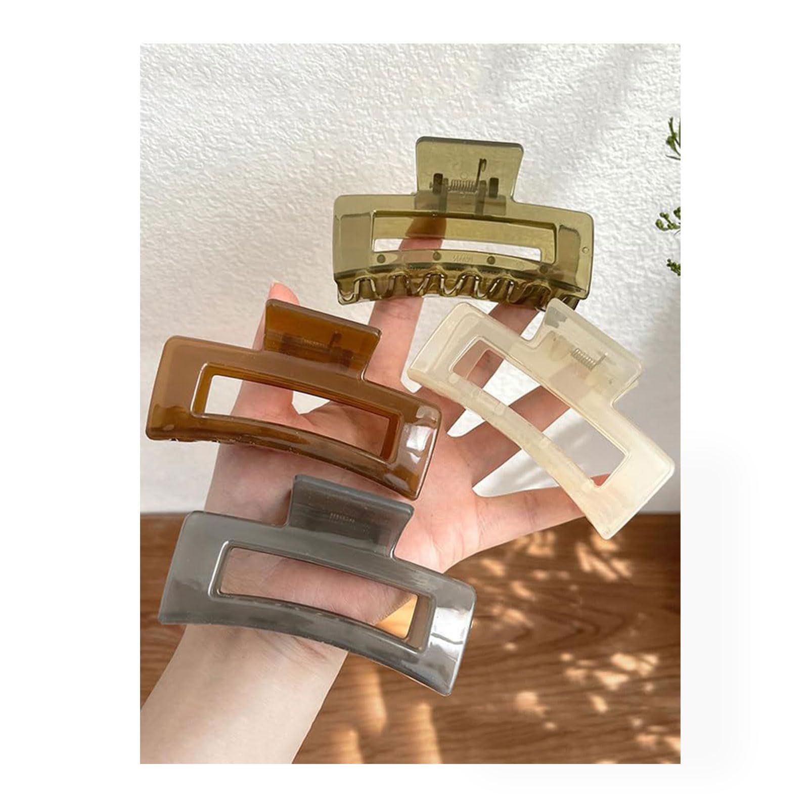 GlamRays Extra Large Hair Comb for Women, 12.5 cm Indestructible Large Rectangular Clips for Thick Hair, Neutral Giant Hair Combs, Non-Slip Hair Combs, 4 Packs