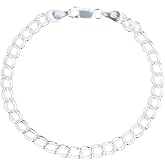 925 Sterling Silver Italian Charm Link Chain Bracelet for Men and Women