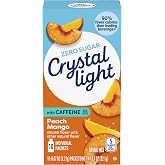 Crystal Light On-The-Go Drink Mix Packets with Caffeine, Zero Sugar Powdered Water Enhancer, Natural Flavor Low Calorie Energy Beverage Mix, Peach Mango, 0.07 Ounce Packets, 10 Count (Pack of 9)