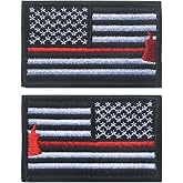 EmWoot 2PCS American Thin Red Line Fire Axe Flag Patch Morale Patch | Hook and Loop,Regular Reverse,Embroidered,USA America,Tactical Military Patch,Versatile Tactical Attachment,3&times;2 inch