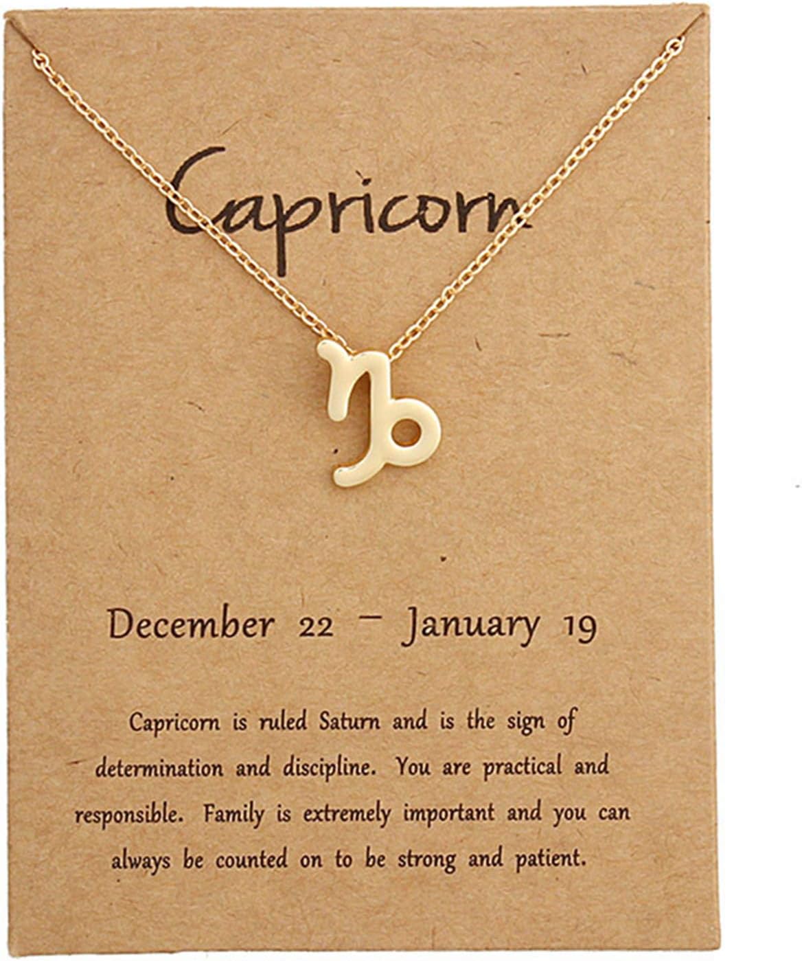 12 Constellation Zodiac Pendant Necklace Astrology Gold Tone Chain with Gold Message Card for Women Jewelry