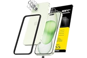 NEW'C 3X for iPhone 15 Plus Screen Protector (6.7 inches)+ 3X Camera Lens Protector, Sensor Protection, Case Friendly Tempered Glass Film + Dust Plug- Easy Installation Tool Include