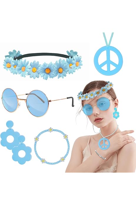 Disfraz Años 70 Set Accesorios Hippie Años 70 - Collar Paz, Gafas, Pendientes, Pulsera Disfraz Años 70 80 Disfraz Años 70 Set Accesorios Hippie Años 70 - Collar Paz, Gafas, Pendientes, Pulsera Disfraz Años 70 80