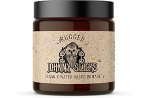 Johnny Slicks Water Based Pomade | Strong Hold, High Shine, All Organic Styling for Men | Promotes Healthy Hair Growth & Helps Hydrate Dry Skin (Rugged, 4 Ounce) US Made, Veteran Owned