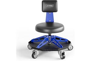 VYPER INDUSTRIAL Vyper Robust Steel Sport Shop Chair for Mechanics, Automotive, DIY - 300 lb Capacity Garage Stool with Backrest & Large Wheels (Black Seat, Blue Frame)