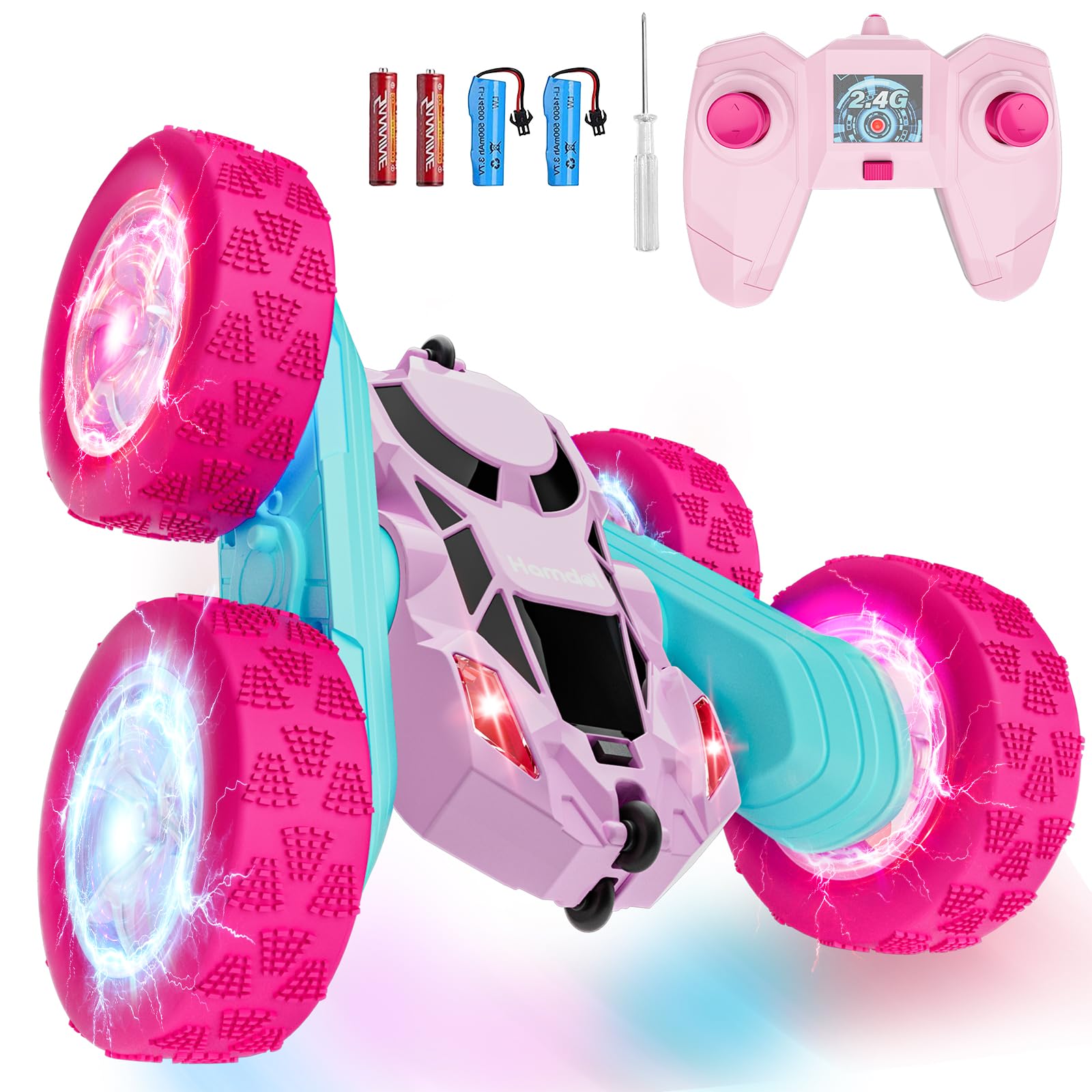 Photo 1 of Pink Remote Control Car for Girls 6-12 Year Old Double Sided 360°Rotating 4WD Rechargeable RC Cars Race Stunt Toy Car for Kids Birthday