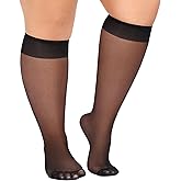 MANZI 10 Pairs Plus Size Knee High Stockings for Women 15D Sheer Nylons Socks with Wide Calf