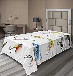 Ambesonne Fishing Flat Sheet, Several Fish Hook
