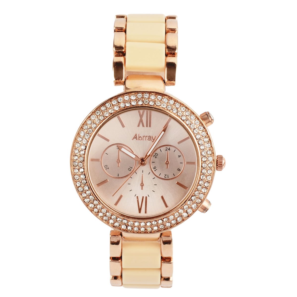 Oumosi Women\'s Swarovski Crystal Accented Gold-Tone and Pink Bracelet Wrist Watch