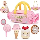 GNAYUIJ Baby Toys 6-12 Months,My First Candy Bag Plush Toy-5 Sensory dessert Soft Toys with Rattle, Crinkle Paper, Squeaker, Mirror,Busy Montessori Soft Toys for Toddlers,1st Birthday for Babies Girls