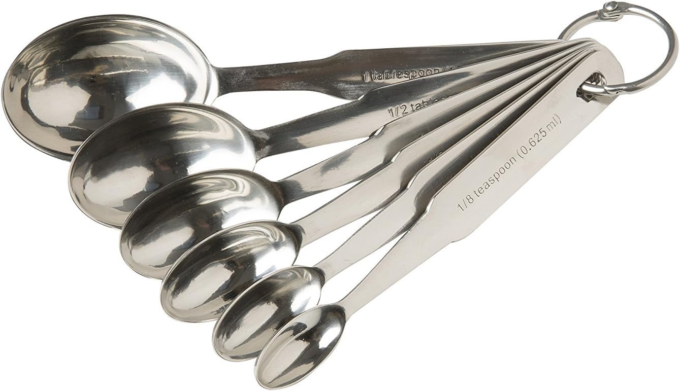 Measuring Spoons 6 Piece Set - Oval Spoons Fit Easily into Spice Jars - 18:8 Stainless Steel Heavy Duty for Professional or Home Use - Engraved Long Handles Easy to Read