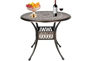 Grepatio 35.4" Patio Dining Table, Cast Aluminum Bistro Table with Umbrella Hole Outdoor Round Conversation Table, Antique Bronze