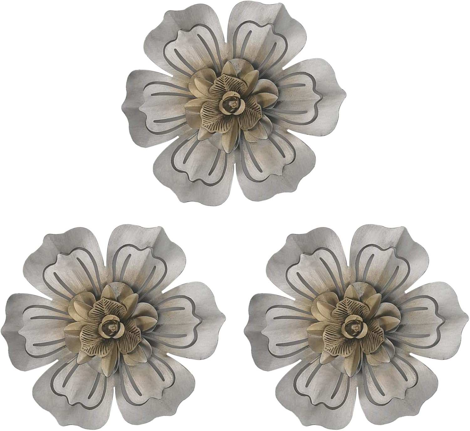 Plaques & Wall Art - 8 Inch Large Metal Flower Wall Art Multiple Layer Home Decor for Outdoor Home Garden Porch Patio Set of 3