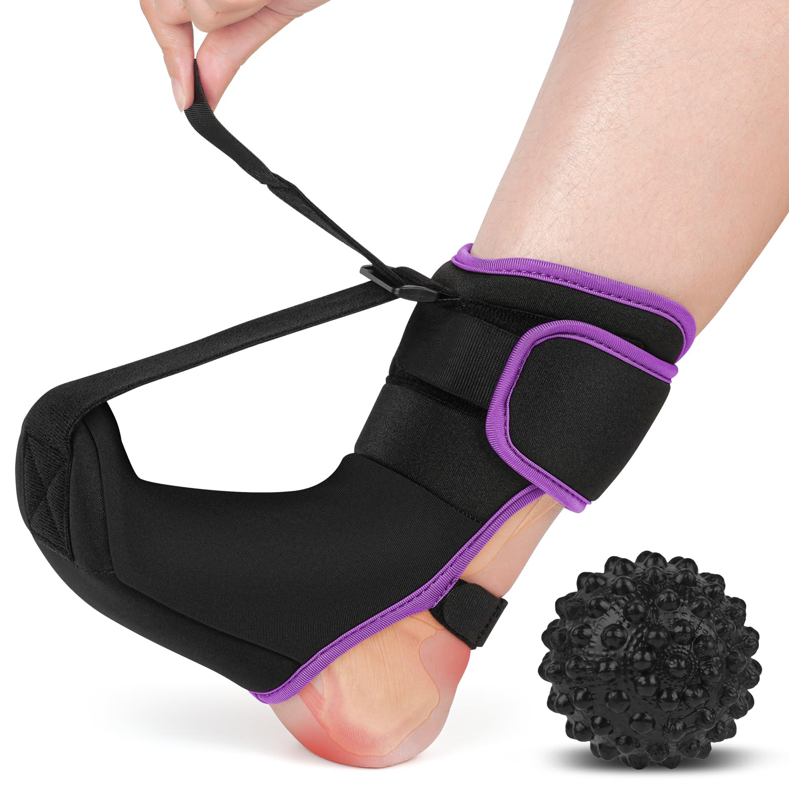 Photo 1 of Plantar Fasciitis Night Splint Sock with Massage Ball for Tension Relief, Alleviate Pain from Plantar Fasciitis, Arch Pain, Heel Spur, Foot-drop and Achilles Tendonitis, Soft and Comfortable Foot Brace for Men and Women, Medium-Purple