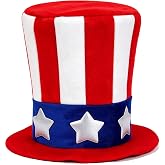 Uncle Sam Hat for Adult Men Women Patriotic Flag Costume 4th of July | Plush stars and stripes top hat, For Halloween, Veterans Day, Memorial Day parade