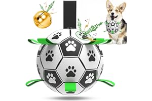 QDAN Dog Soccer Balls Toy with Bell Inside, Outdoor Interactive Dog Toys for Tug of War, Puppy Birthday Gifts, Dog Water Toy, Durable Ropes Squeaky Soccer Dog Ball for Small and Medium Dogs （6 INCH）