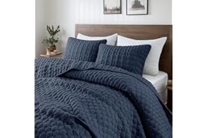 WDCOZY Navy Blue Quilt Queen Size Bedding Sets with Pillow Shams, Lightweight Soft Bedspread Coverlet, Quilted Blanket Thin C