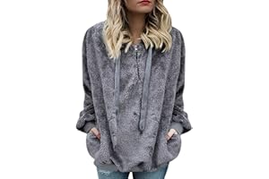 CHUOAND Womens Winter Oversized Hoodies Zip Up Sweatshirts Fuzzy Fleece Pullover Fluffy Outerwear With Pockets