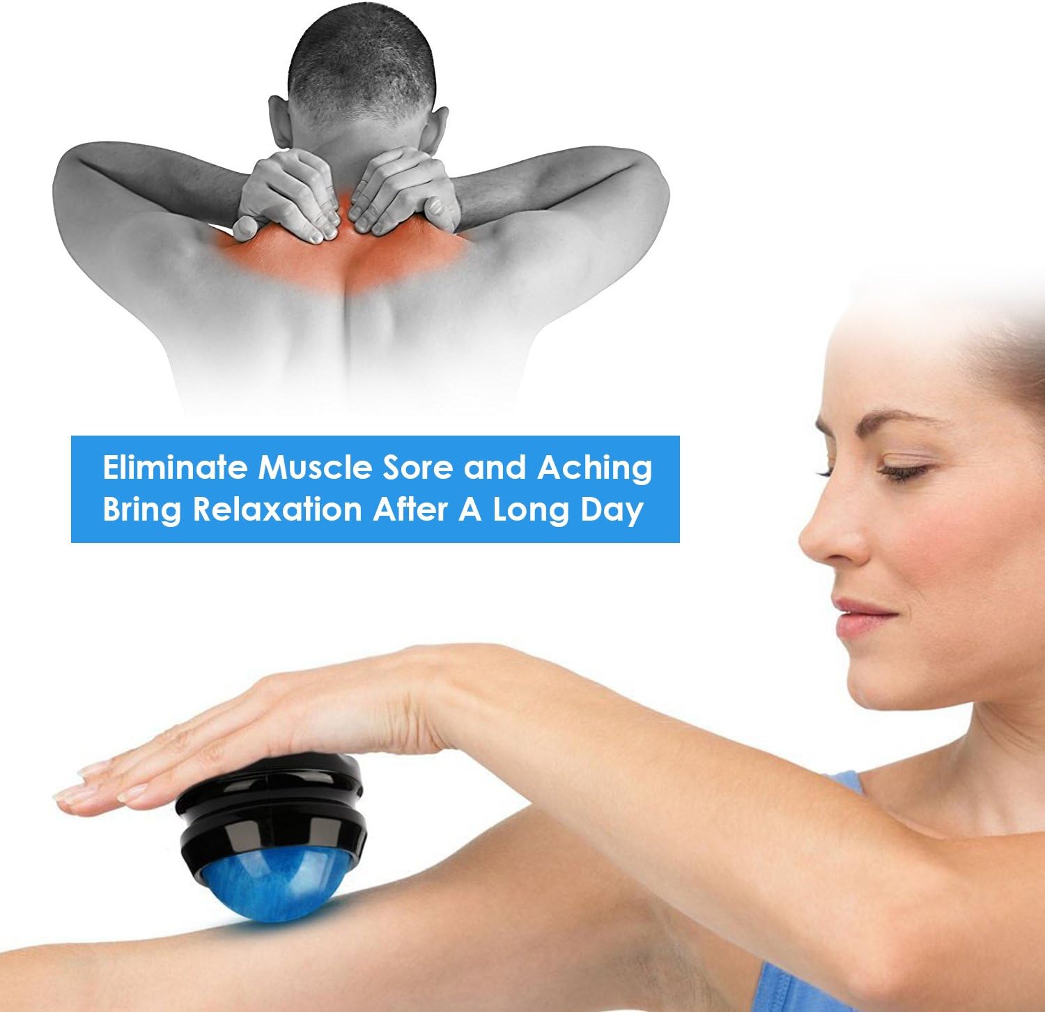 Manual Massage Ball Pain Relief Back Roller Massager Self Massage Therapy and Relax Full Body Tools for Sore Muscle Joint Pain Essential Oils or Lotion Relax (Blue): Health & Personal Care