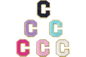 Aganmi 6 Pcs Self Adhesive Chenille Letter Patches for Bags, 2 inch Preppy Varsity Letter Patches for Clothes and Hats, Large Letter Stickers for Laptop Phone Case Fridge, C