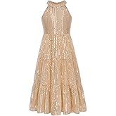 GRACE KARIN Girls Sequin Dress Formal Party Elegant Fancy Girls Maxi Long Dress for 5-14Y