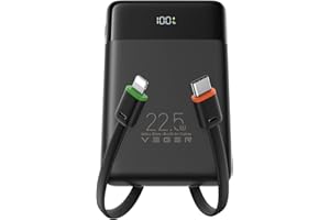 VEGER Portable Charger, Ultra-Slim Power Bank 22.5W Fast Charging with Built-in Cables, Small Travel Essentials Powerbank, 10