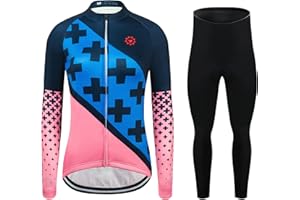 GCRFL Winter Women's Cycling Jersey Sets Thermal Fleece Long Sleeve Bike Jersey + Long Bib Pants, Cycling Set For Women