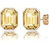 Austrian Crystal Octagon Stud Earrings for Women Fashion 925 Sterling Silver Hypoallergenic Jewelry