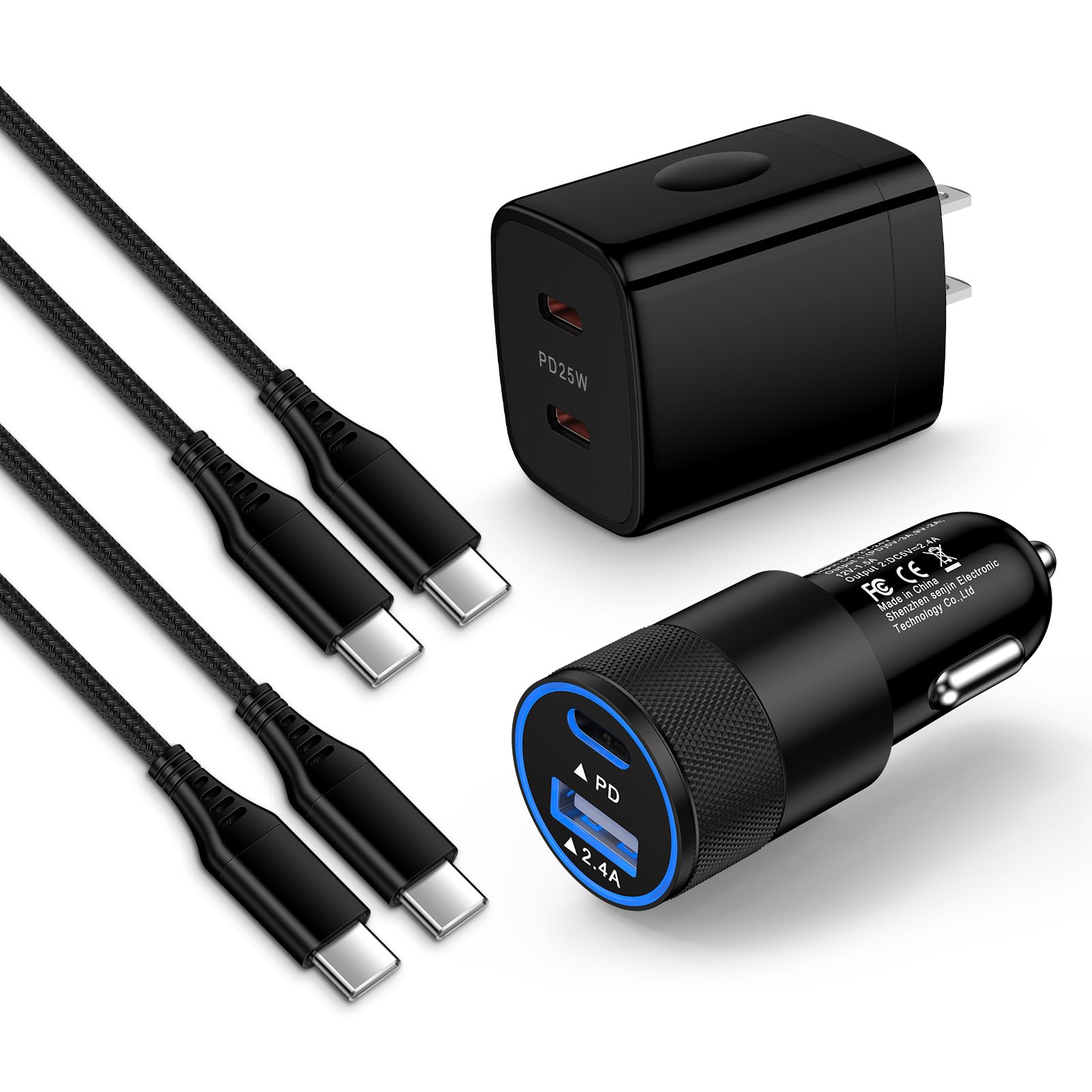 for Samsung Charger Super Fast Charging for Galaxy A36 A16 5G A17 A56 A26 S25 Ultra S25 Plus A35 S24 FE A15 A25, 25W Dual USBC Samsung Phone Wall Charging Block 32W Car Charger USB C to C Cable 3+6FT
