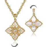 VACRONA Gold Necklaces for Women - 2 Side Clover Pendant 14K Gold Plated Charm Necklace Lucky Four Leaf Dainty Jewelry for Women Trendy