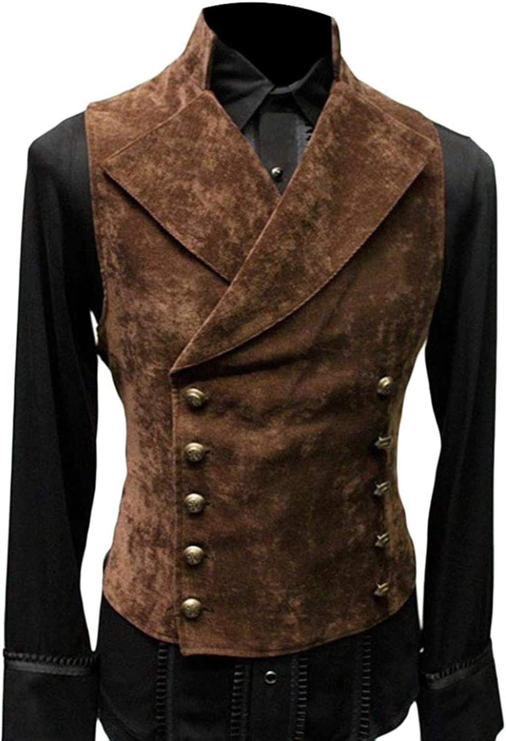 Mens DoubleBreasted Fashion Stand Collar Faux Suede Waistcoat Suit