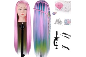 MYSWEETY 29 Inch Colorful Hair Mannequin Head Hairdressing Practice Training Doll Heads Cosmetology Hair Styling Mannequins Heads with Clamp + Practice Tools(PINK)