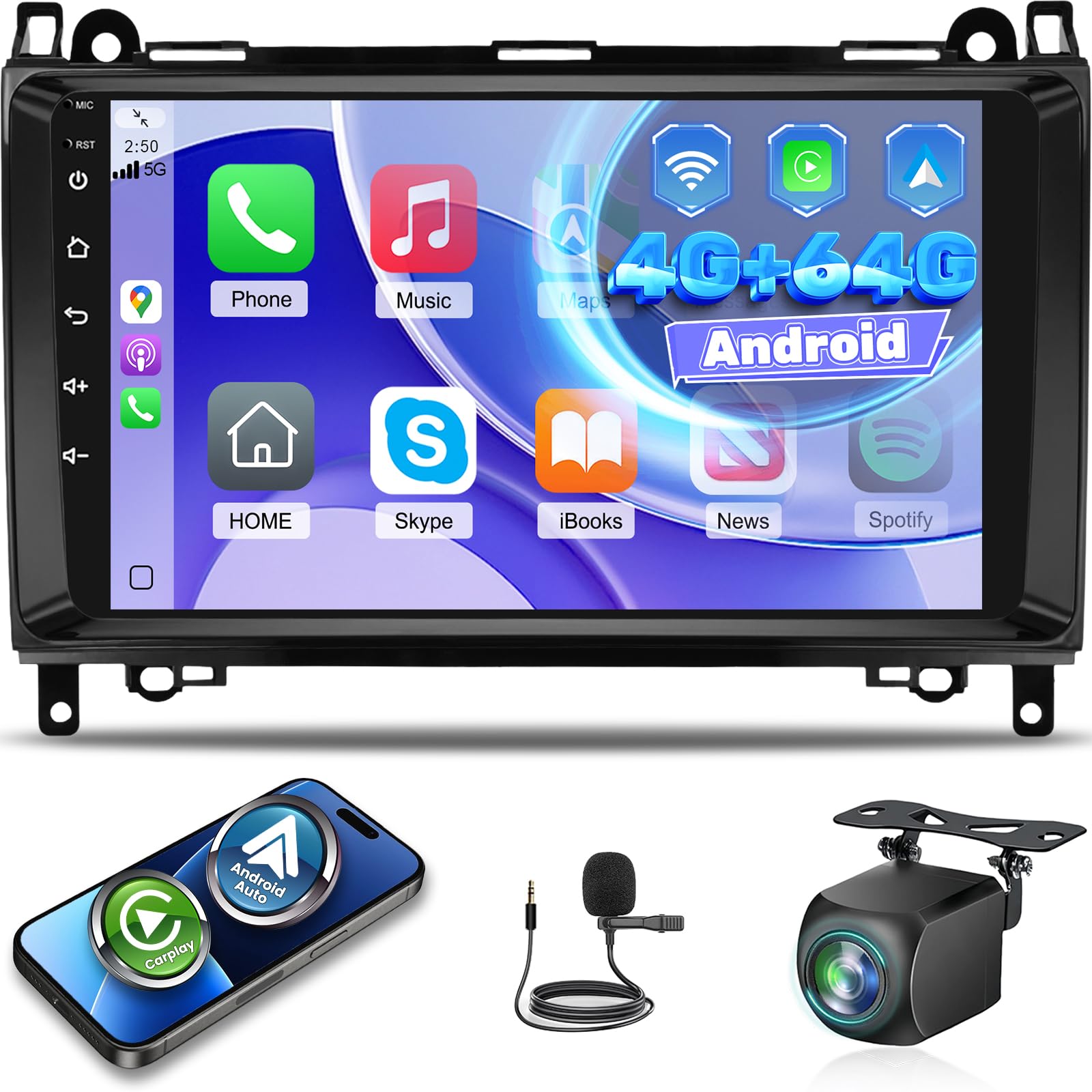 Photo 1 of [4+64G] NHOPEEW Car Radio for Mercedes Benz Sprinter W906 W169 W245 W639 Vito Viano, 9 Inch Android Car Stereo with Wireless Carplay and Android Auto/EQ Audio/GPS/WiFi/SWC + AHD Backup Camera