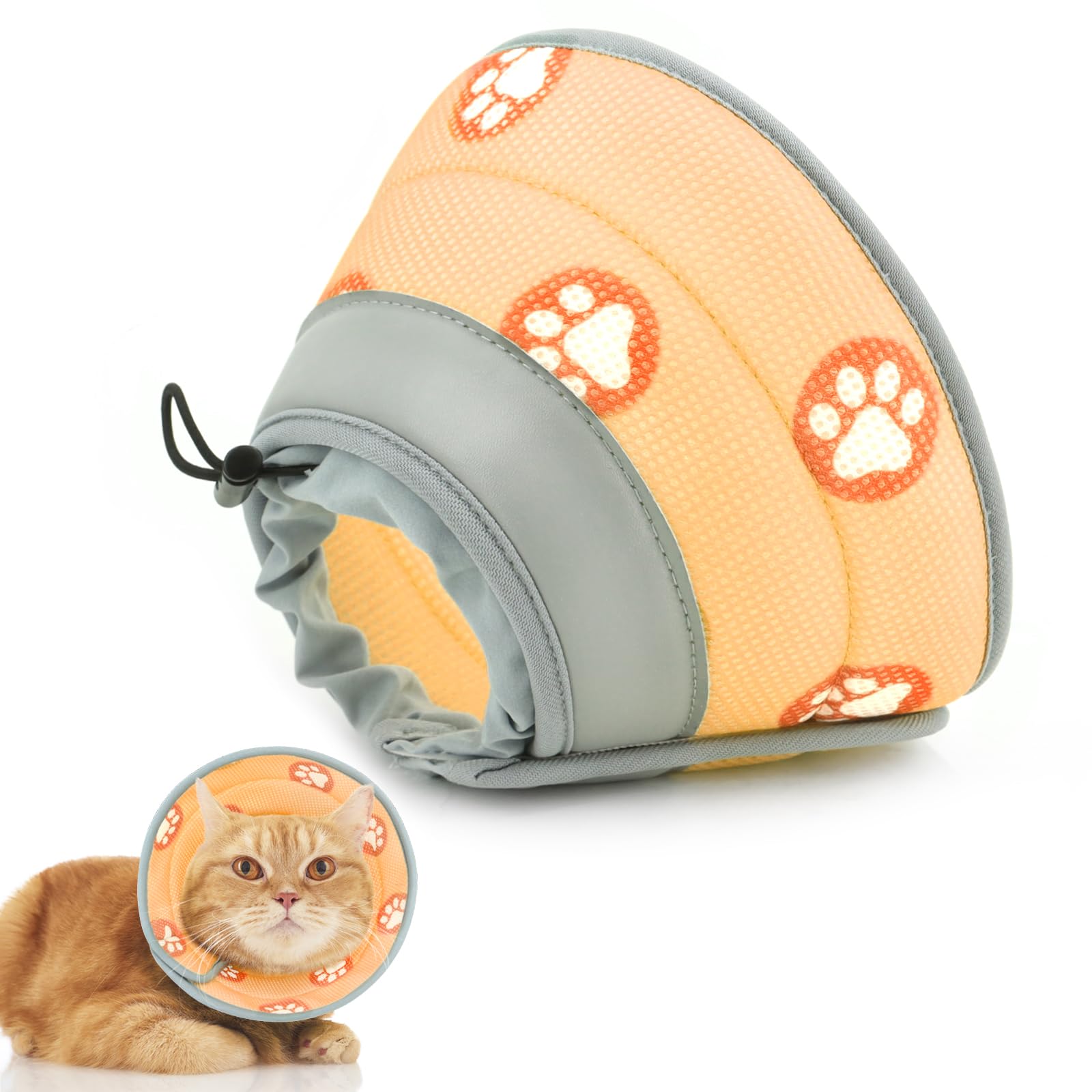 Supet Cat Cone Collar Soft to Stop Licking After Surgery, Adjustable Soft Cat Recovery Collar for Small Dogs, Puppies and Kittens (Orange,M-）
