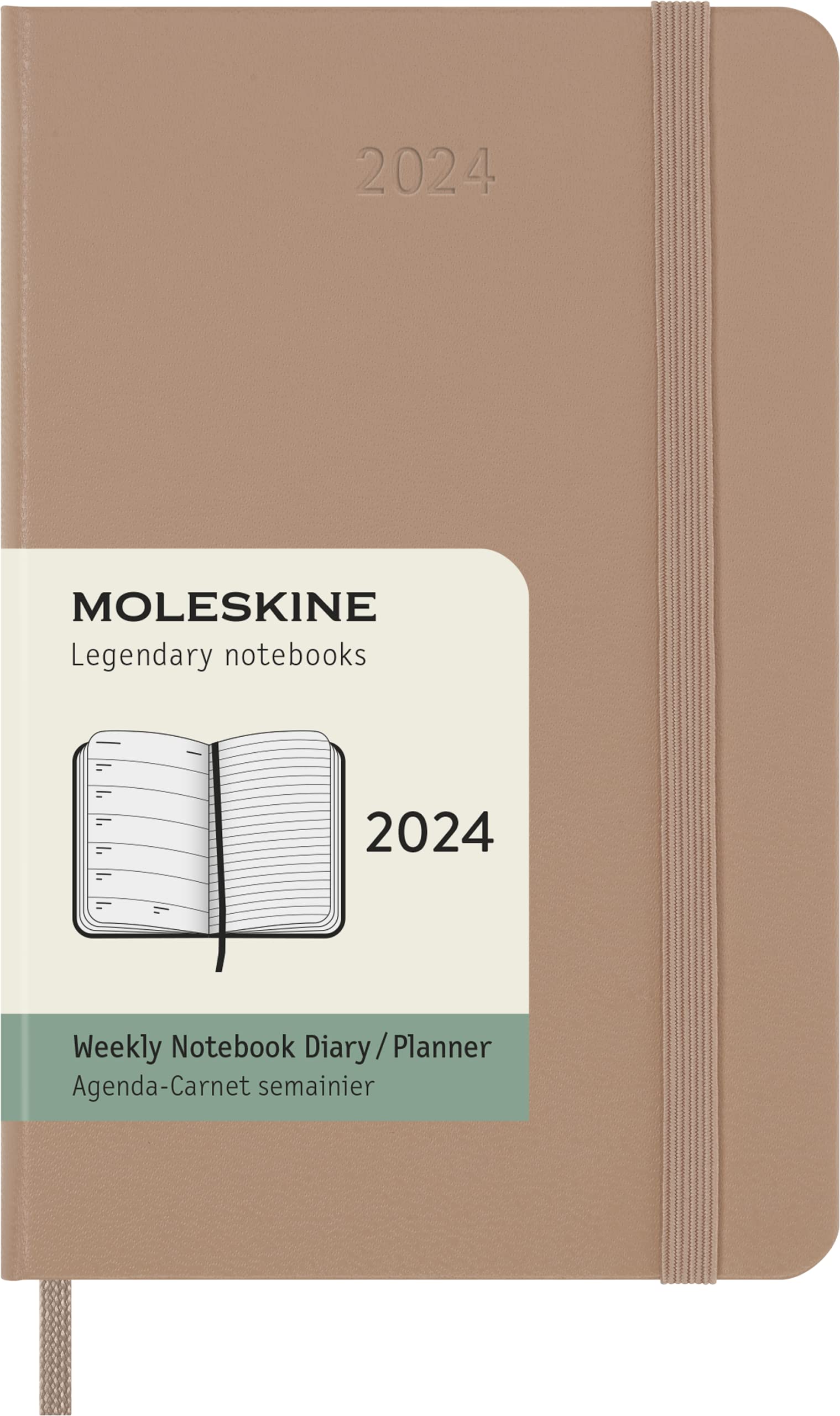 Moleskine Weekly Agenda with Space for Notes 12 Months 2024, Agenda 2024, Size Pocket 9x14, Hard Cover and Elastic Closure, Colour Sandy Brown — image 1