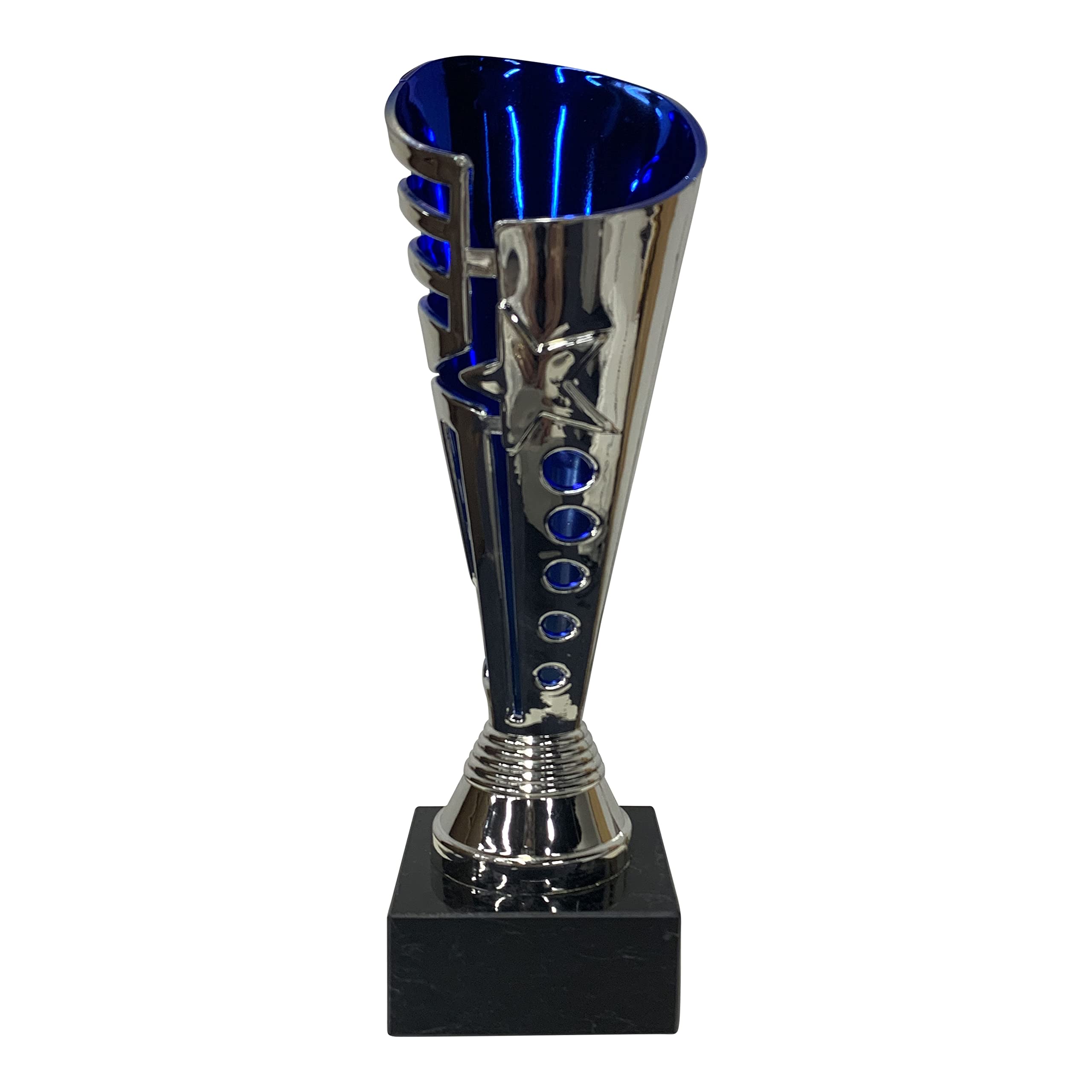 Photo 1 of Express Medals Trophy Cup - Silver Blue Star Trophy with Marble Base for Sport Tournaments, Competitions, Recognition or Award, 9 Inches Tall x 3 Inches Wide at The top.