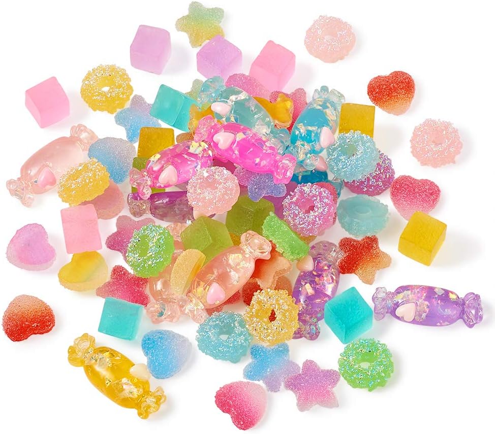 Amazon 100個セット 女の子のデコパーツ 可愛い 混合様式 樹脂カボション レジンカボション デコ材料 グラデーション ハート キャンディー ドーナツ キューブ スターなど 飾り用ビーズ 携帯ケース 子供の指輪 スマホケース ヘアアクセサリー デコレーション バッグ